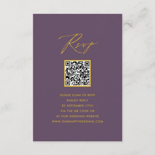 Mauve Elegant Script minimalistisch QR bruiloft RS Informatiekaartje (Voorkant)