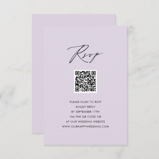 Mauve Elegant Script minimalistisch QR bruiloft RS Informatiekaartje (Voorkant / Achterkant)