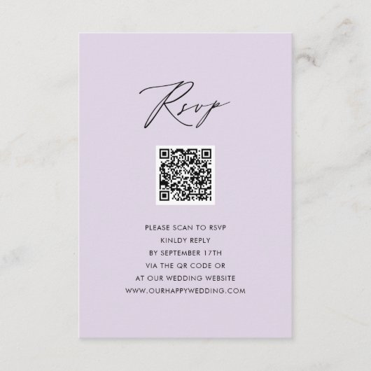 Mauve Elegant Script minimalistisch QR bruiloft RS Informatiekaartje (Voorkant)