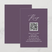 Mauve Elegant Script minimalistisch QR bruiloft RS RSVP Kaartje (Voorkant / Achterkant)