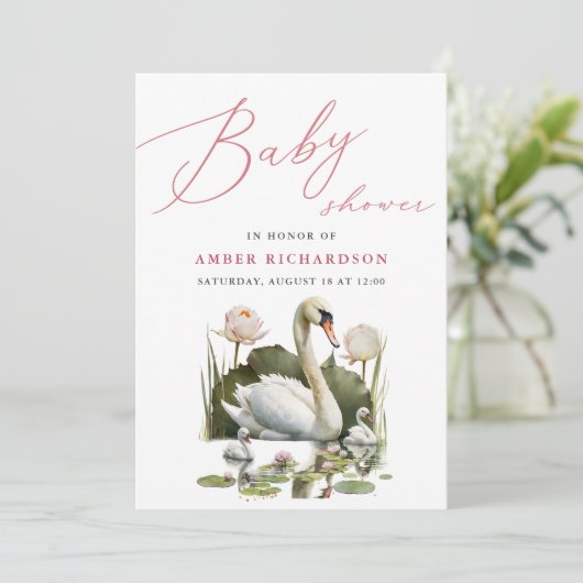 Mauve Elegant Script minimalistisch zwaan Baby sho Kaart (Staand voorkant)