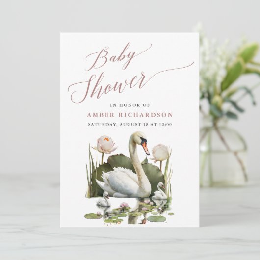 Mauve Elegant Script minimalistisch zwaan Baby sho Kaart (Staand voorkant)