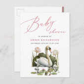 Mauve Elegant Script minimalistisch zwaan Baby sho Uitnodiging Briefkaart (Voorkant / Achterkant)