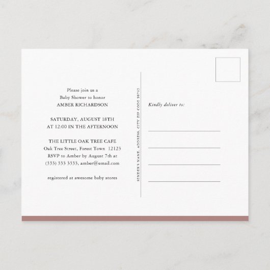 Mauve Elegant Script minimalistisch zwaan Baby sho Uitnodiging Briefkaart (Achterkant)