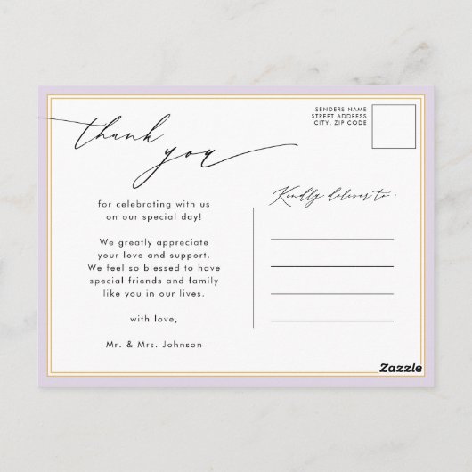 Mauve Elegant Script Simple Wedding Bedankt Briefkaart (Achterkant)