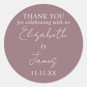 Mauve Elegant Script Wedding Dank u Ronde Sticker