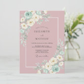 Mauve Elegante Botanische Bloemige Bruiloft Kaart (Staand voorkant)