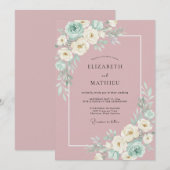 Mauve Elegante Botanische Bloemige Bruiloft Kaart (Voorkant / Achterkant)