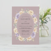 Mauve Elegante Botanische Bruiloft Kaart (Staand voorkant)