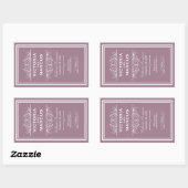 Mauve Elegante Bruiloft Monogram Wijnfles Rechthoekige Sticker (Vel)