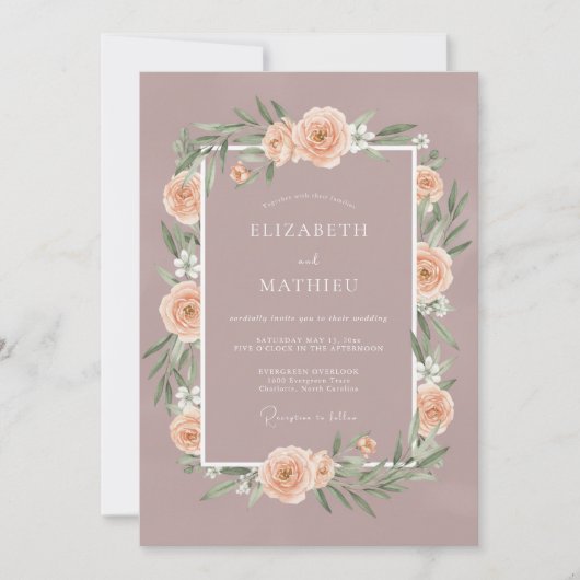 Mauve Elegante Lente Bruiloft Kaart (Voorkant)