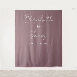 Mauve Elegante Minimalistische Wedding Foto Achter Wandkleed