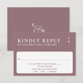 Mauve Elegante Moderne Minimalistische Monogram Hu RSVP Kaartje (Voorkant / Achterkant)