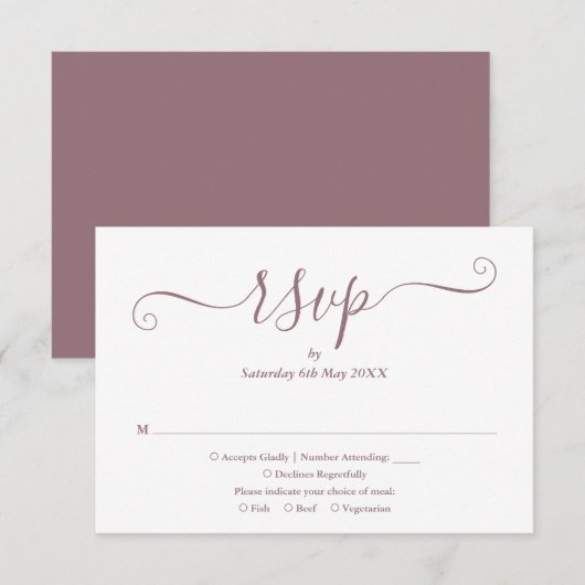 Mauve Elegante Script Bruiloft RSVP Kaartje (Voorkant / Achterkant)