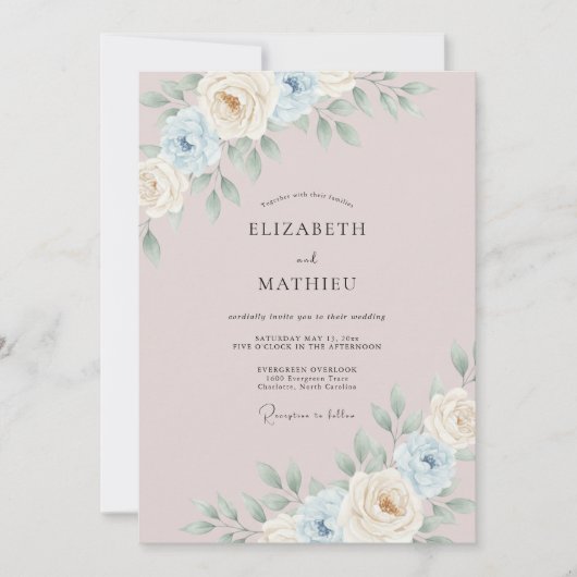 Mauve Elegante Waterverf Bruiloft Kaart (Voorkant)