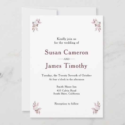 Mauve en Blush Roze Bloemen Huwelijksuitnodiging Kaart (Voorkant)