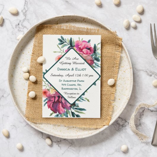 Mauve en Bourgondische bloemenbruiloft Kaart