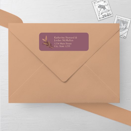 Mauve en Brons Herfst Leaf Bruiloft Retouradres Etiket