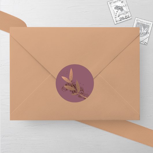 Mauve en Bronzen Herfst Leaf Bruiloft Ronde Sticke Ronde Sticker