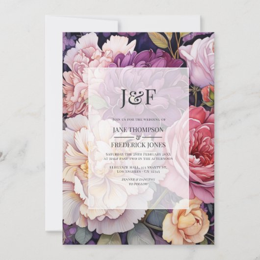 Mauve en Champagne Bloemen bruiloft Monogram Kaart (Voorkant)