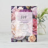 Mauve en Champagne Bloemen bruiloft Monogram Kaart (Staand voorkant)