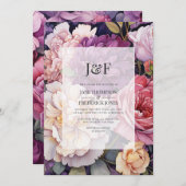 Mauve en Champagne Bloemen bruiloft Monogram Kaart (Voorkant / Achterkant)