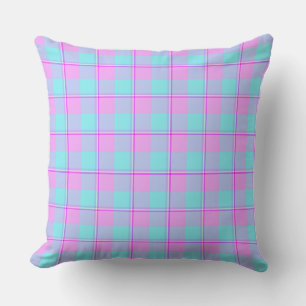 Mauve en Coastal Mist geruite blauwe roze Kussen