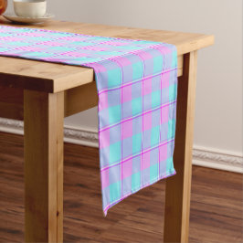 Mauve en Coastal Mist geruite roze blauw Korte Tafelloper