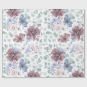 Mauve en Dusty Blue Botanical Floral Elegant Cadeaupapier (Vlak)