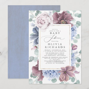 Mauve en Dusty Blue Floral Baby shower Kaart