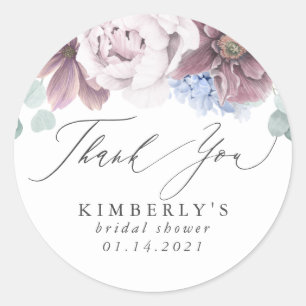 Mauve en Dusty Blue Floral Bedankt Ronde Sticker