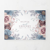 Mauve en Dusty Blue Floral Botanische bruiloft Drieluik Uitnodiging (Cover)
