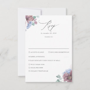 Mauve en Dusty Blue Floral bruiloft RSVP