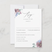 Mauve en Dusty Blue Floral bruiloft RSVP