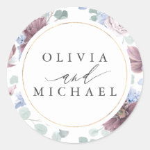 Mauve en Dusty Blue Floral bruiloft zegel