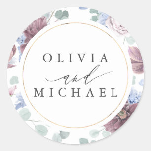 Mauve en Dusty Blue Floral bruiloft zegel