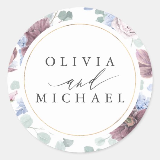 Mauve en Dusty Blue Floral bruiloft zegel (Voorkant)