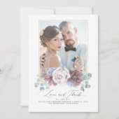 Mauve en Dusty Blue Floral Wedding Dank u kaart (Voorkant)