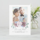 Mauve en Dusty Blue Floral Wedding Dank u kaart (Staand voorkant)