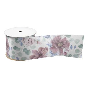 Mauve en Dusty Blue Flowers Botanical Satijnen Lint