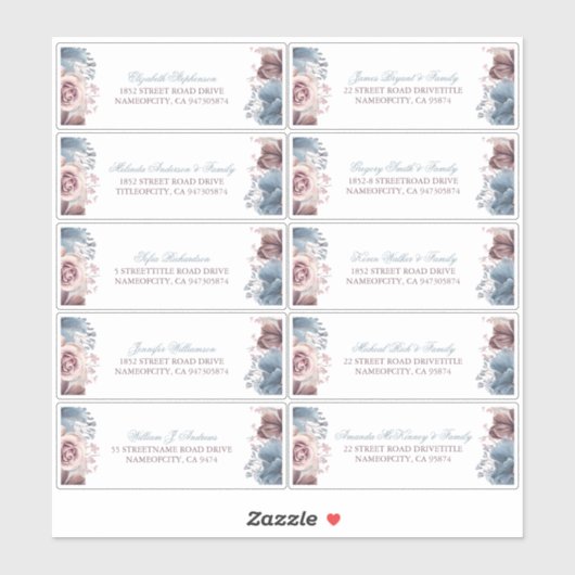 Mauve en Dusty Blue Gastennamen Adresetiketten Sticker (Vel)