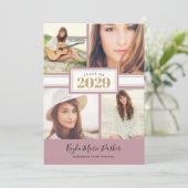 Mauve en Gold | 4 Foto-Afstuderen-uitnodiging Aankondiging (Staand voorkant)