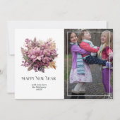 Mauve en Gold Holly en Ivy Nieuwjaar Feestdagenkaart (Voorkant)