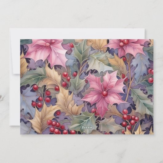 Mauve en Gold Holly en Ivy Nieuwjaar Feestdagenkaart (Achterkant)