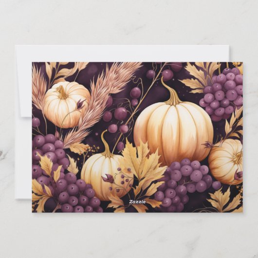 Mauve en Gold Holly en Ivy Thanksgiving Feestdagenkaart (Achterkant)