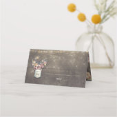 Mauve en Goud Bloemen Mason Jar Rustieke Bruiloft Plaatskaartje (Voorkant)