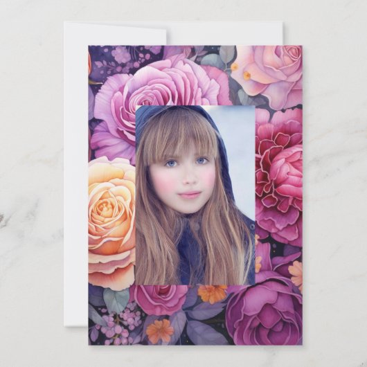 Mauve en goud bloemenquinceañera kaart (Achterkant)