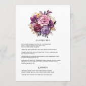 Mauve en gouden bloemen bruiloft menu (Achterkant)