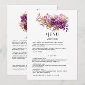 Mauve en gouden bloemen bruiloft menu (Voorkant / Achterkant)
