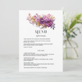 Mauve en gouden bloemen bruiloft menu (Staand voorkant)
